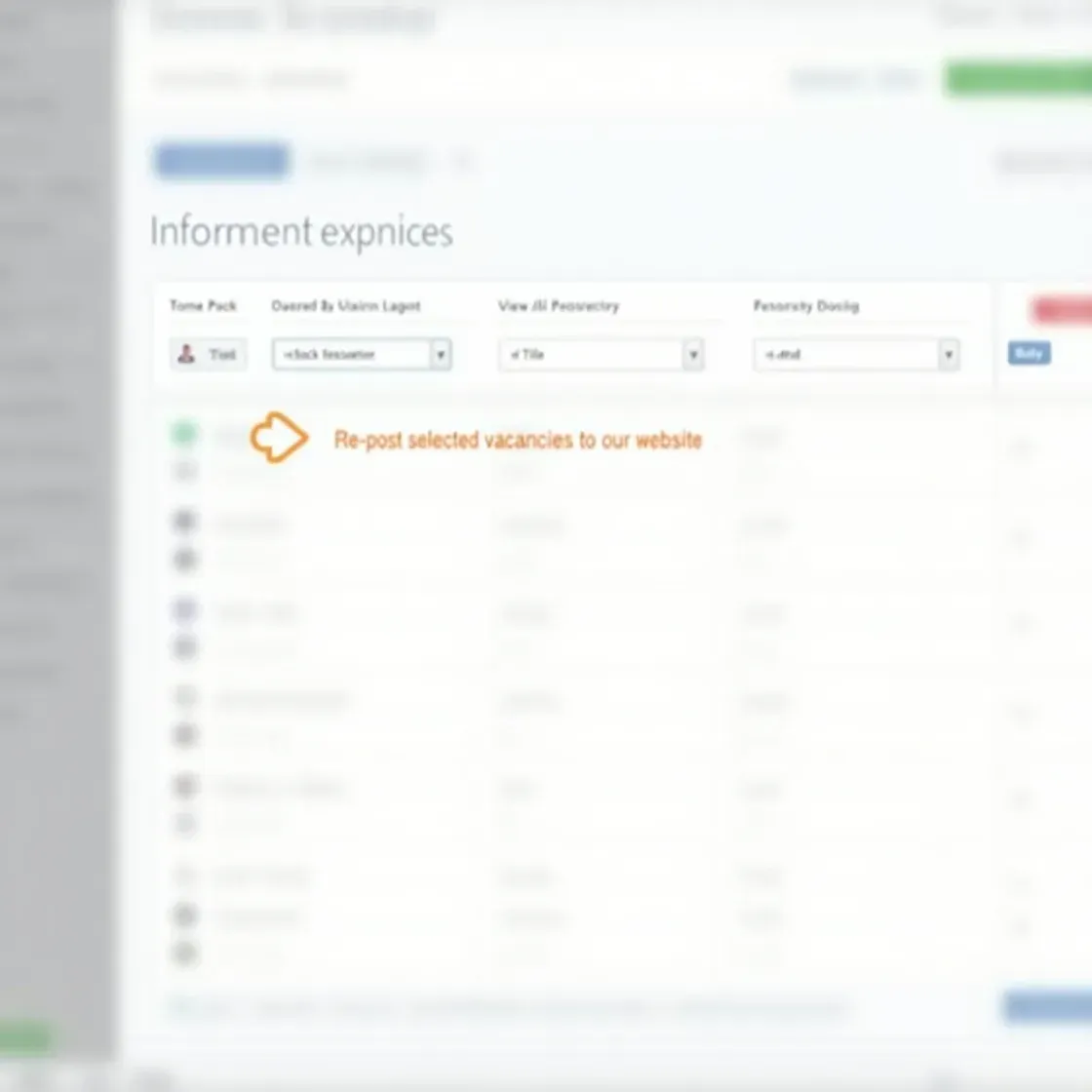 Chameleon-i vacancy grid with selected vacancies and a highlighted button for reposting jobs to the website.