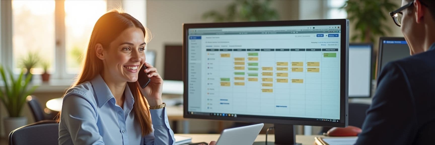 Education recruiter reviewing school placement requests using recruitment software at a desk in a modern office.