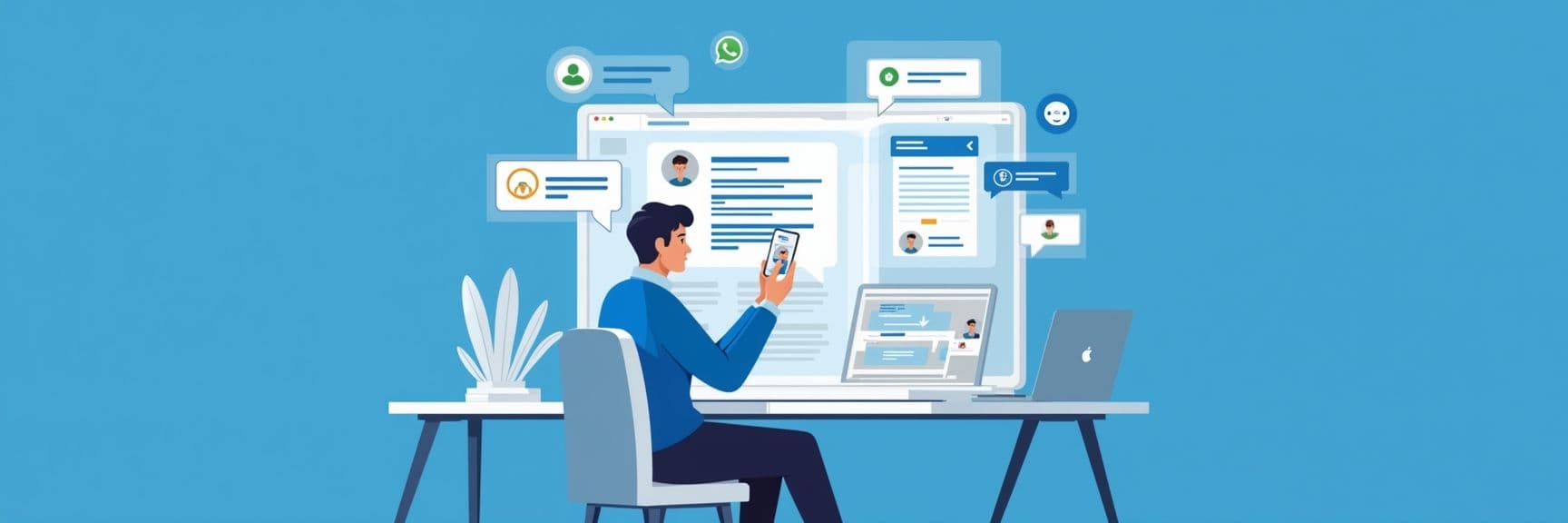 Recruiter using WhatsApp integration to message a candidate, with visible chat interface, job alert, and document upload features on a laptop screen.