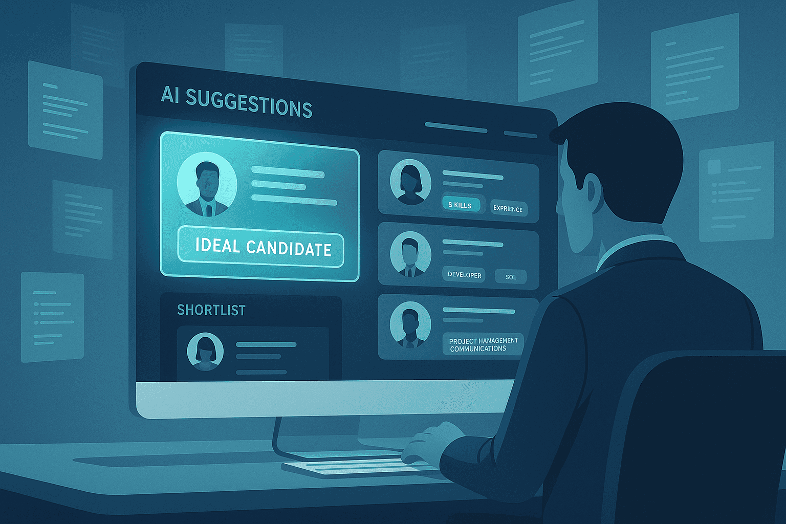 Recruiter using AI-powered candidate matching tools inside Chameleon-i
