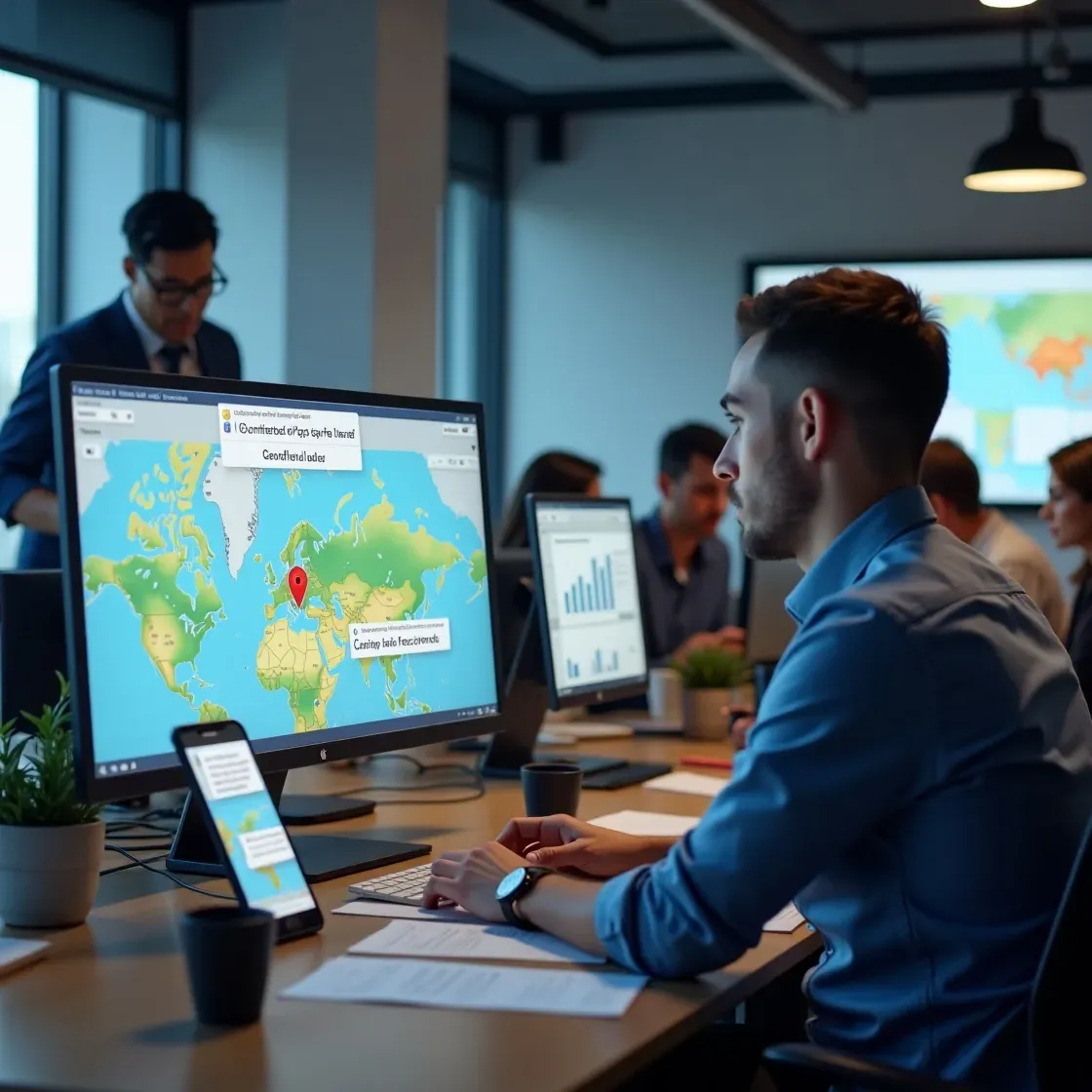 Recruiter using geofencing tools on a map to send job alerts in real time.