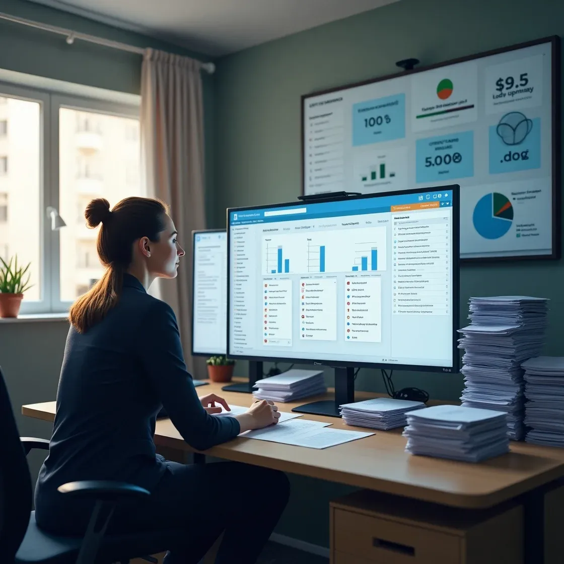 Recruiter using software to screen and score applicants efficiently in a high-volume recruitment setting.